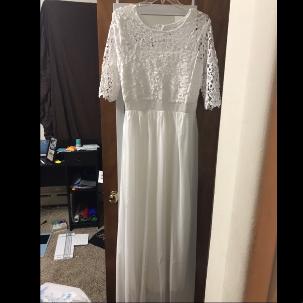 White lace long gown